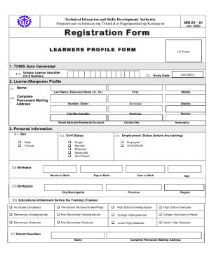 learners profile form tesda.